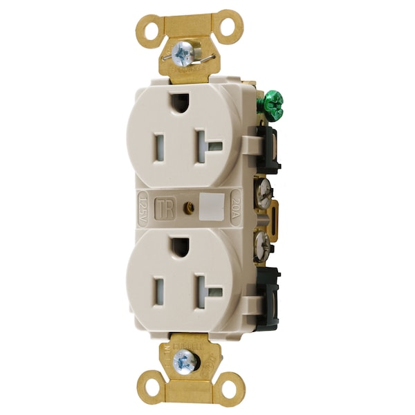 Duplex Straight Blade Receptacle, 5-20R, 20 A, 125V AC, 2 Pole, 3 Wire, Flush Mount, Grounded